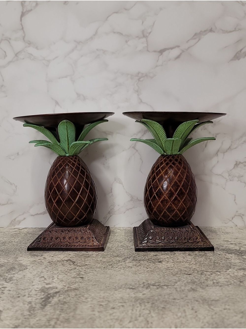 Vintage Heavy Pineapple tapered candle holder Metal/Bronze (One candle holder)